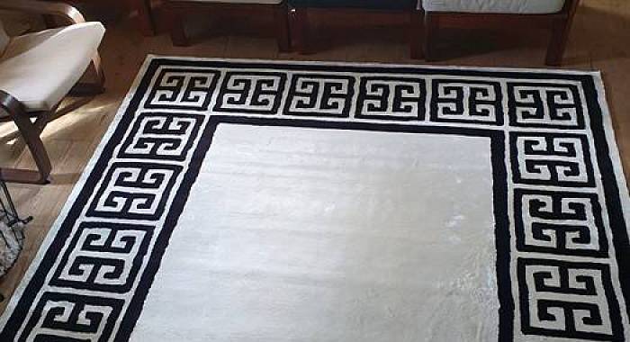 Ковер ручной работы МЕАНДР white and black