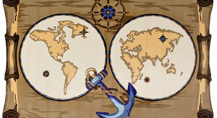 Детский ковер ручной работы Морской с картой мира